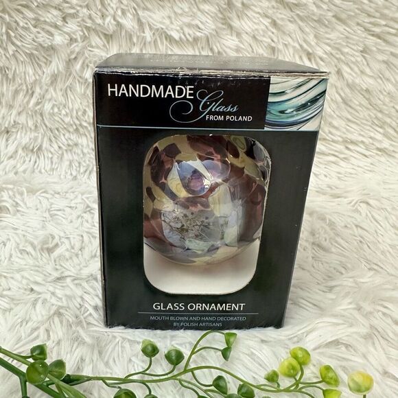 Poland Handmade Art Glass‎ Ball Ornament Boxed Mouthblown Multicolor NEW - Picture 1 of 7